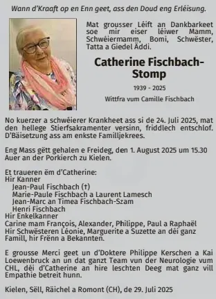 Traueranzeige für Catherine Fischbach-Stomp