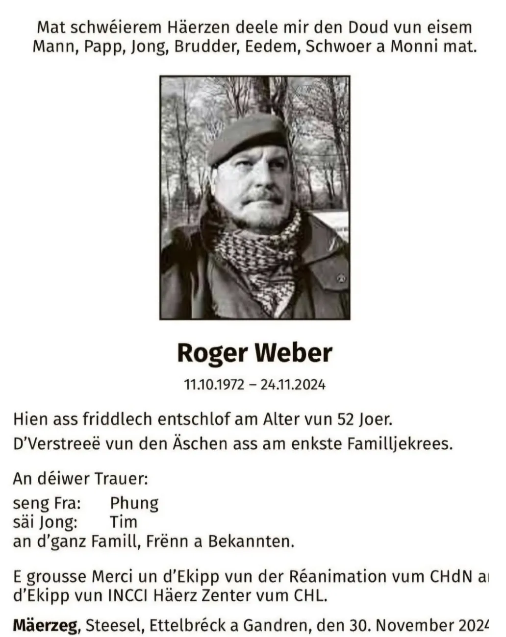 Traueranzeige für Roger Weber