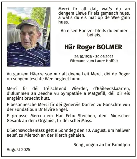 Traueranzeige für Roger Bolmer
