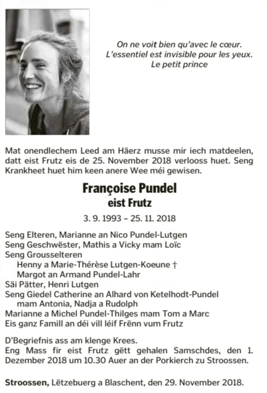 Traueranzeige für Françoise Pundel