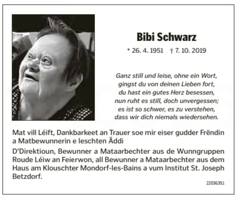 Traueranzeige für Bibi Schwarz