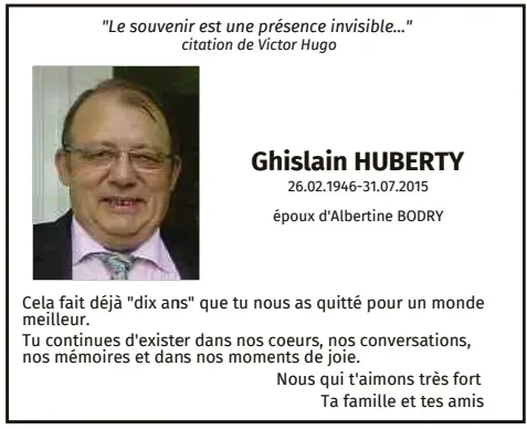 Traueranzeige für Ghislain Huberty