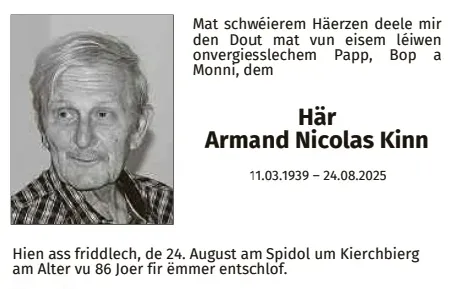 Traueranzeige für Armand Nicolas Kinn
