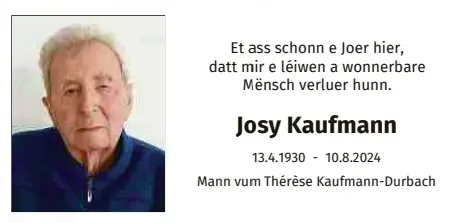 Traueranzeige für Josy Kaufmann