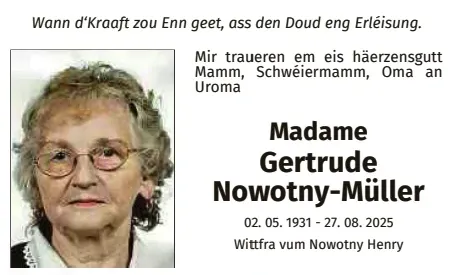 Traueranzeige für Gertrude Nowotny-Müller