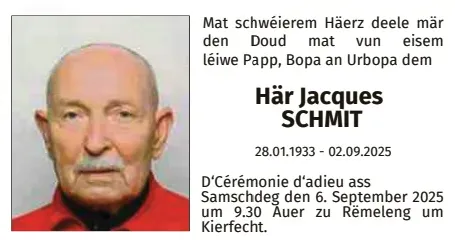 Traueranzeige für Jacques Schmit