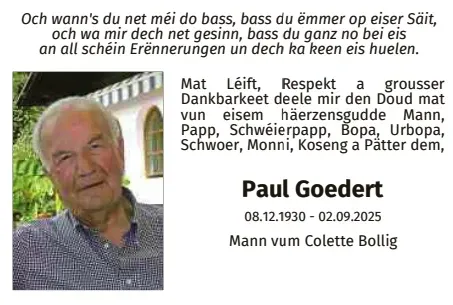 Traueranzeige für Paul Goedert