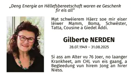 Traueranzeige für Gilberte Nerden
