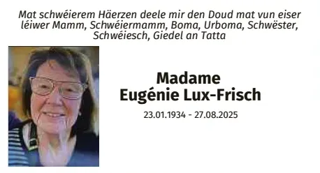 Traueranzeige für Eugénie Lux-Frisch