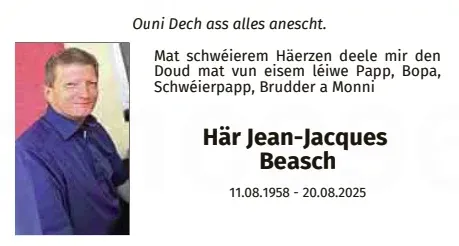 Traueranzeige für Jean-Jacques Beasch