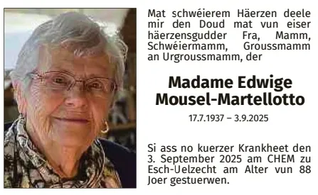 Traueranzeige für Edwige Mousel-Martellotto