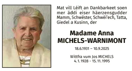 Traueranzeige für Anna Michels-Warnimont