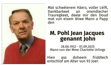 Traueranzeige für Jean Jacques Pohl