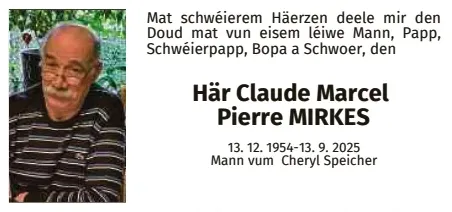 Traueranzeige für Claude Marcel Pierre Mirkes
