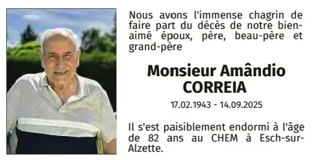 Traueranzeige für Amândio Correia