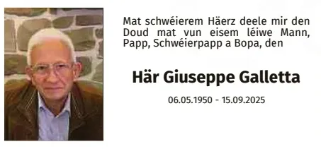 Traueranzeige für Giuseppe Galletta