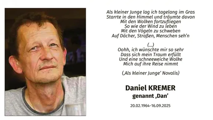 Traueranzeige für Daniel Kremer