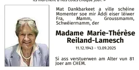 Traueranzeige für Marie-Thérèse Reiland-Lamesch