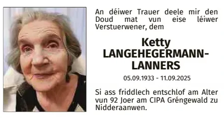 Traueranzeige für Ketty Langehegermann-Lanners