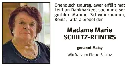 Traueranzeige für Marie Schiltz-Reiners