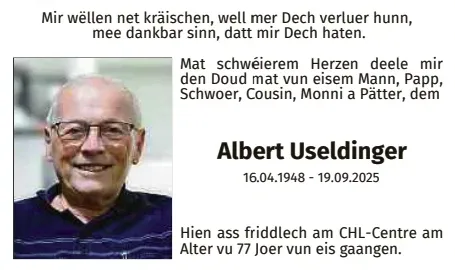 Traueranzeige für Albert Useldinger