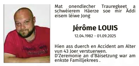 Traueranzeige für Jérôme Louis
