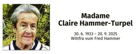 Traueranzeige für Claire Hammer-Turpel