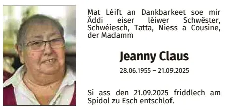 Traueranzeige für Jeanny Claus