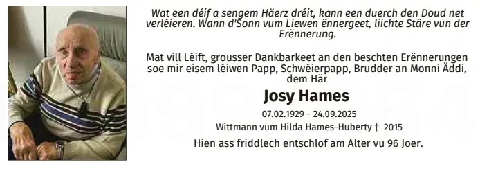 Traueranzeige für Josy Hames