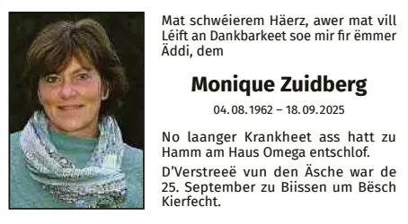 Traueranzeige für Monique Zuidberg