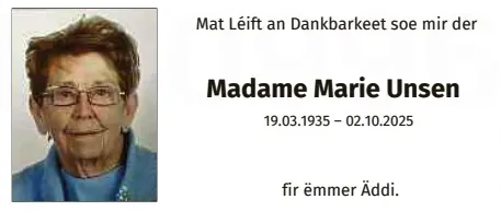 Traueranzeige für Marie Unsen