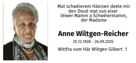 Traueranzeige für Anne Wiltgen-Reicher