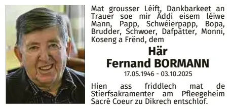 Traueranzeige für Fernand Bormann