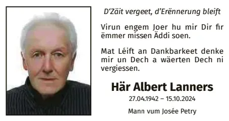 Traueranzeige für Albert Lanners