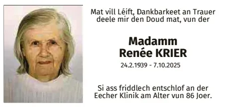 Traueranzeige für Renée Krier