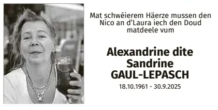 Traueranzeige für Sandrine Gaul-Lepasch