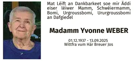 Traueranzeige für Yvonne Weber