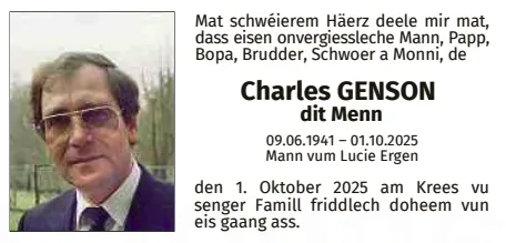 Traueranzeige für Charles Genson