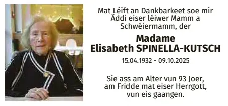 Traueranzeige für Elisabeth Spinella-Kutsch