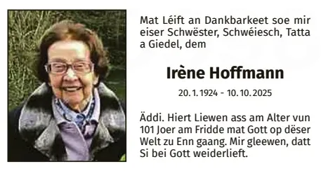 Traueranzeige für Irène Hoffmann