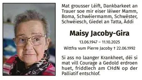 Traueranzeige für Maisy Jacoby-Gira