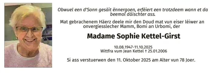 Traueranzeige für Sophie Kettel-Girst