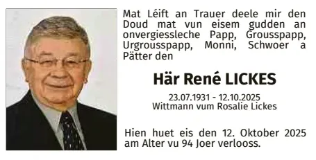 Traueranzeige für René Lickes