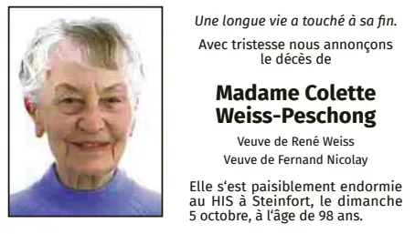 Traueranzeige für Colette Weiss-Peschong