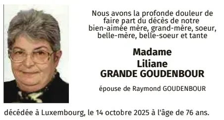 Traueranzeige für Liliane Grande Goudenbour