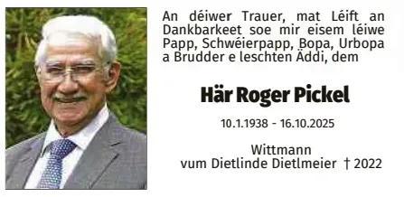 Traueranzeige für Roger Pickel