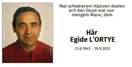 Traueranzeige für Egide L´Orthye