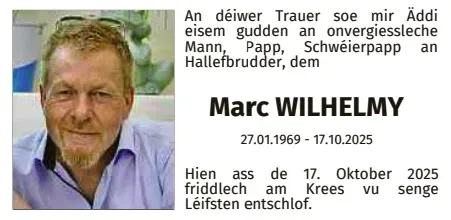 Traueranzeige für Marc Wilhelmy