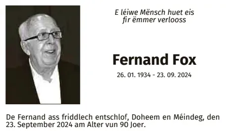 Traueranzeige für Fernand Fox