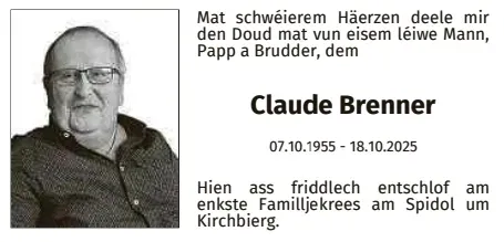 Traueranzeige für Claude Brenner